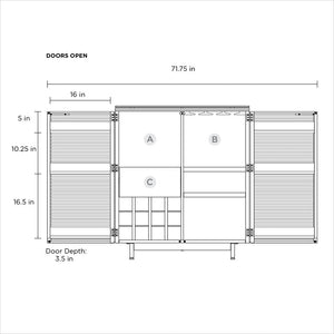 schematic of bar cabinet with louvered doors