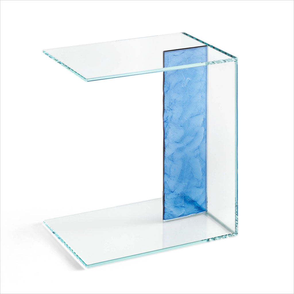Luigina End Table - Clear Glass with Blue