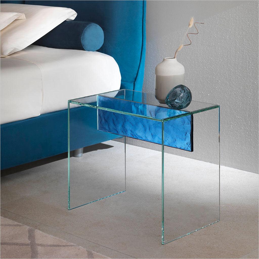 Luigina End Table - Clear Glass with Blue