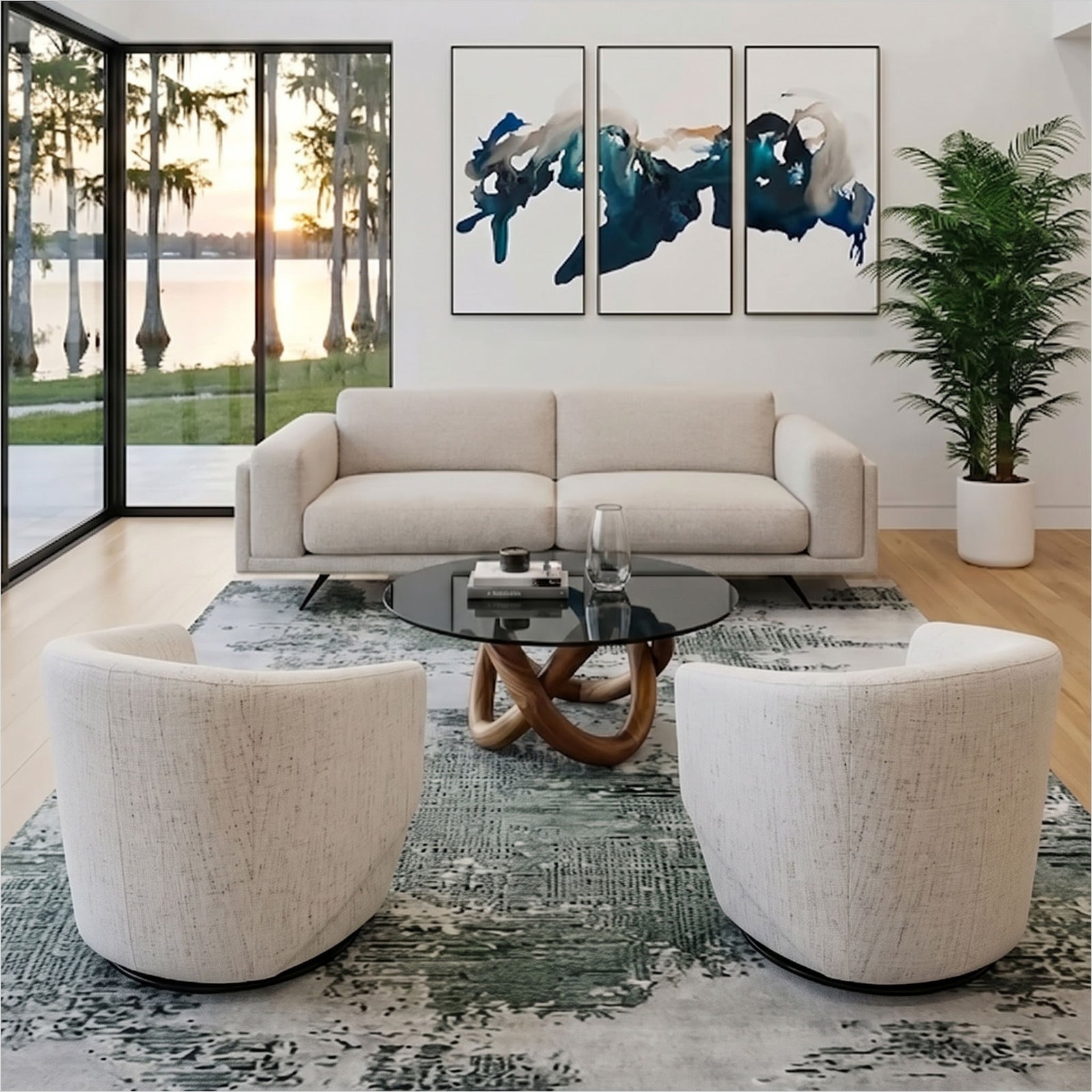 Capri Swivel Chair - Nomad Snow Fabric
