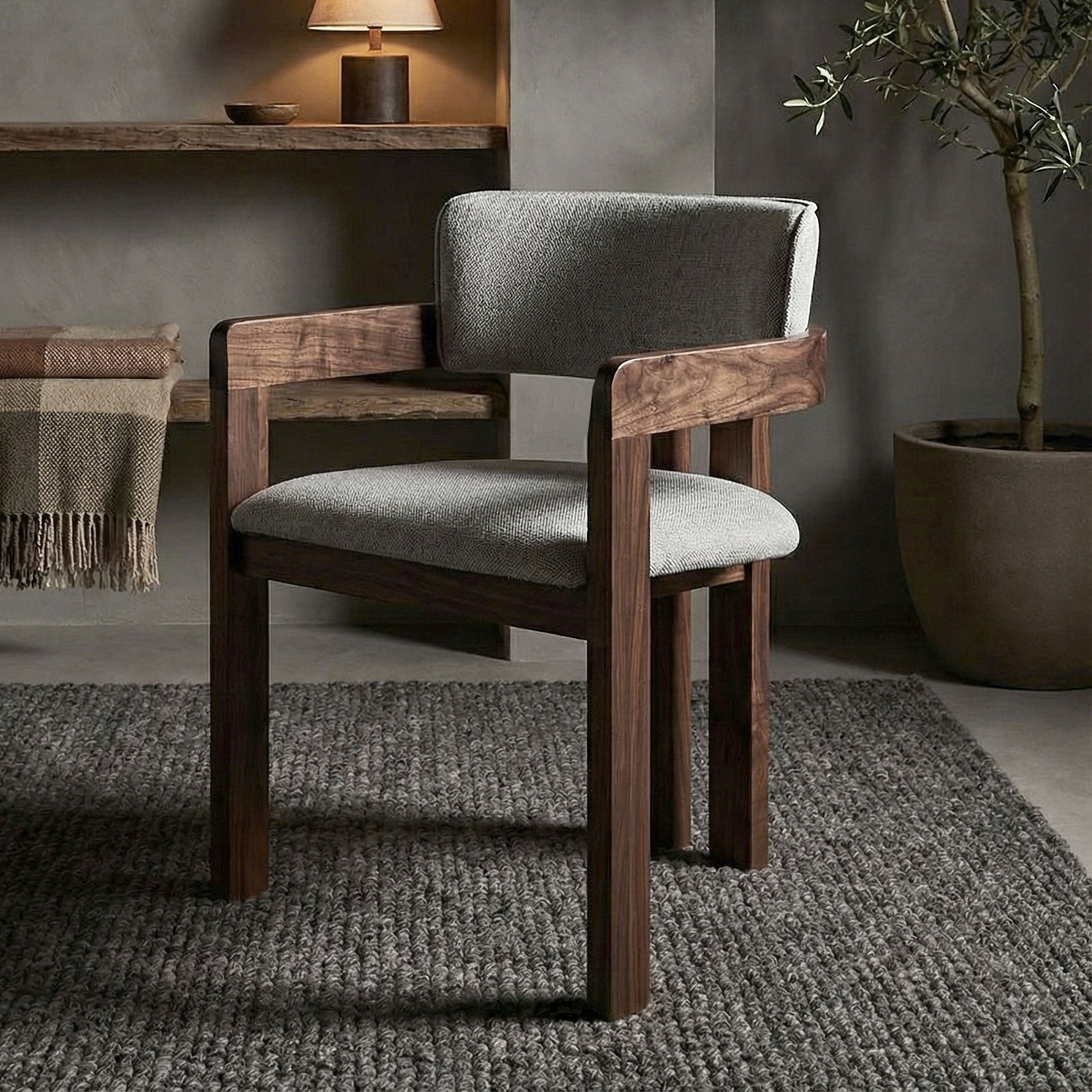 Marco Armchair - Beige Fabric - Walnut