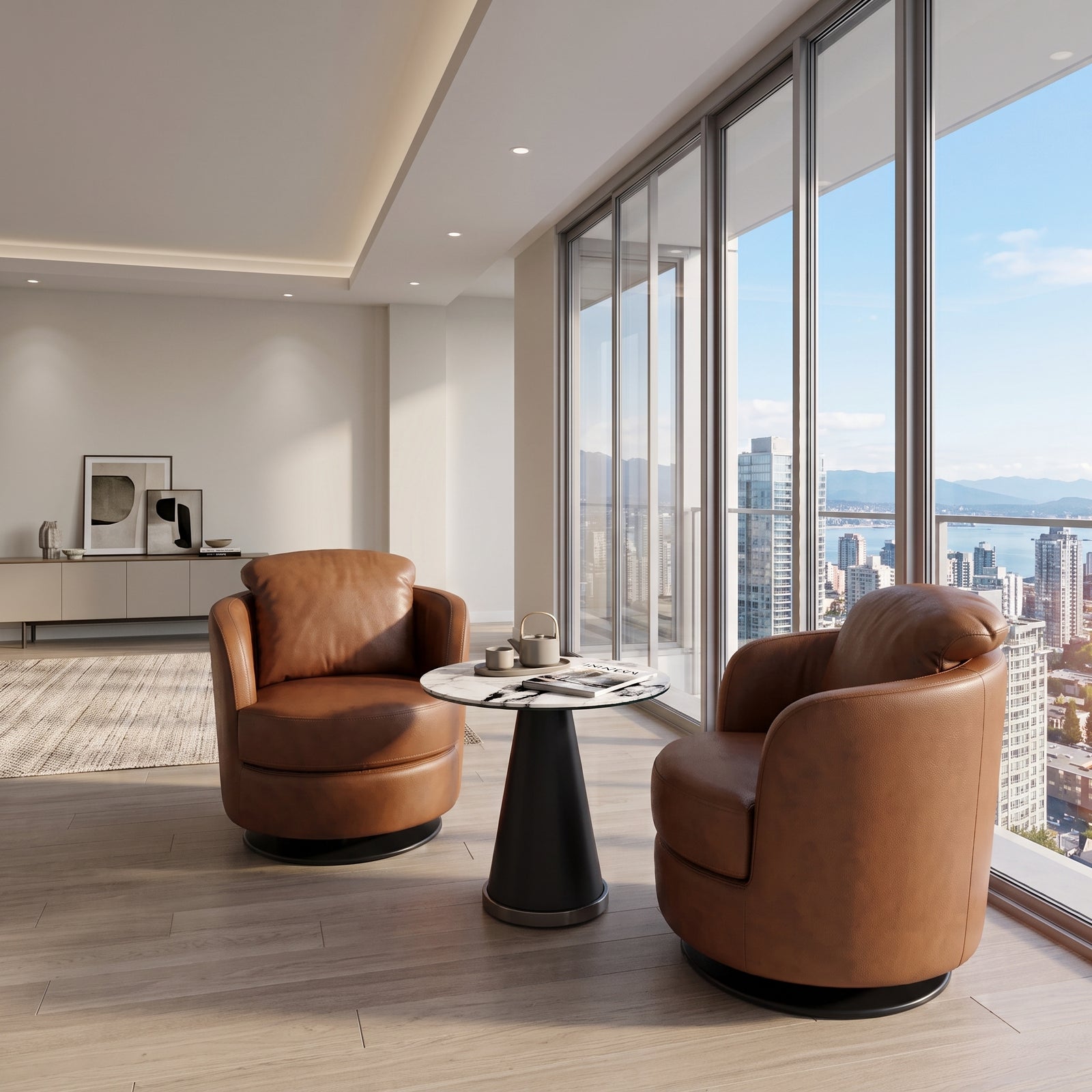 Tamburo Swivel Chair - Saddle
