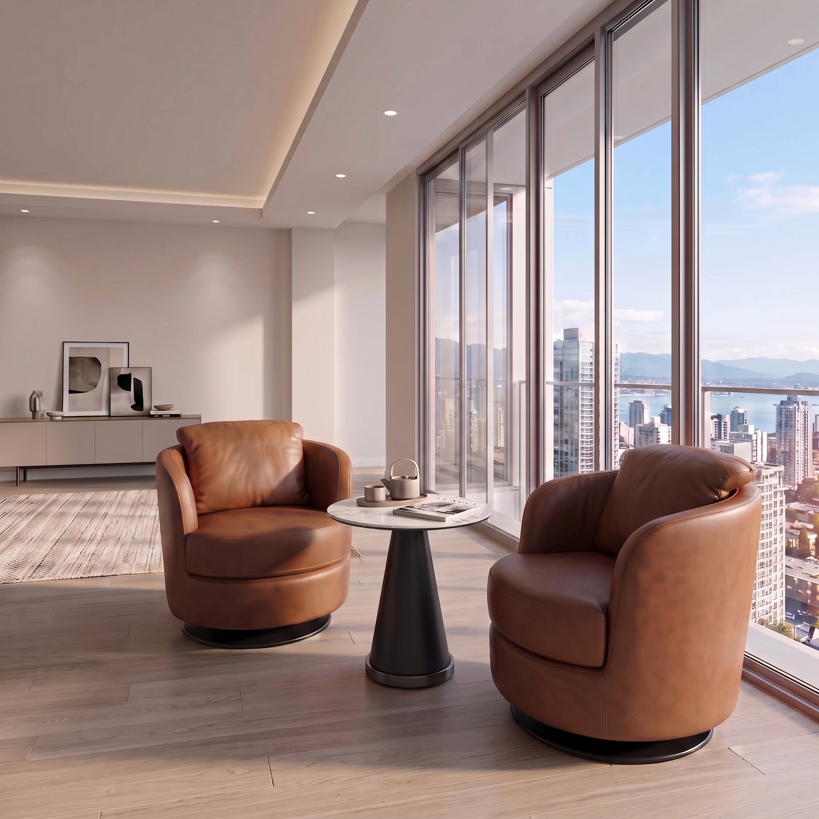 Tamburo Swivel Chair - Saddle