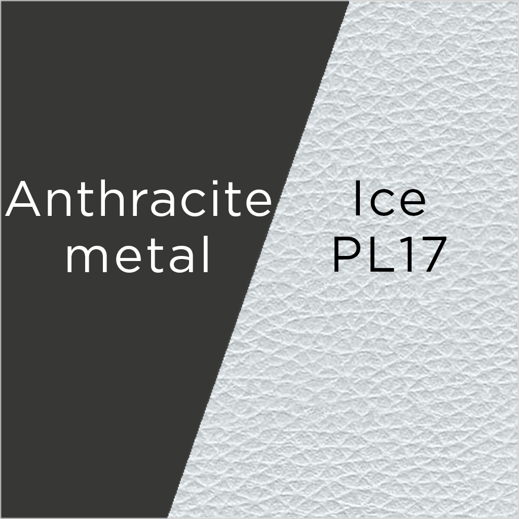 leather swatch PL17 in Ice color and Anthracite metal
