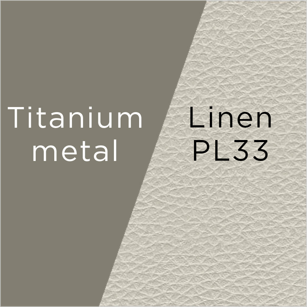 leather swatch PL33 in Linen color and Titanium metal