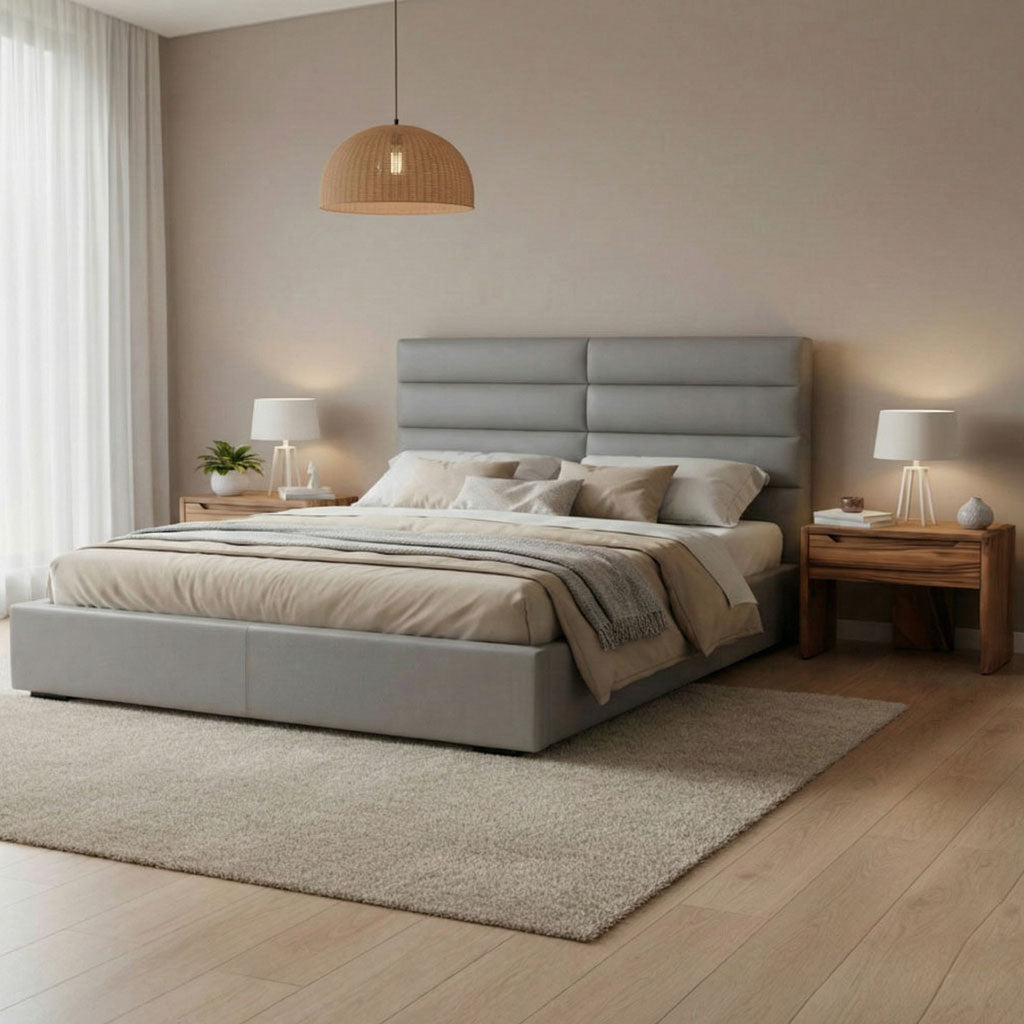 Abaco Leather Bed - Stone