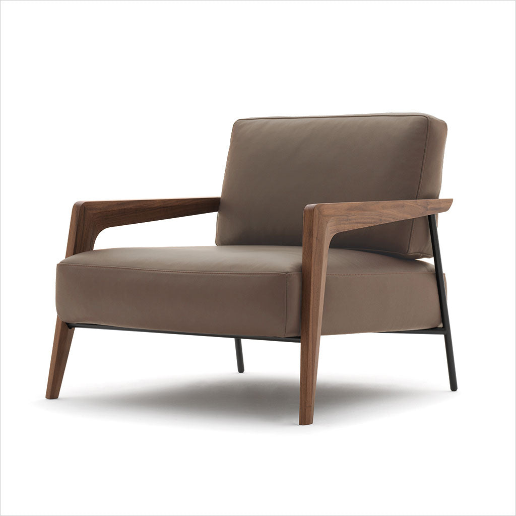 leather accent chair with walnut arms