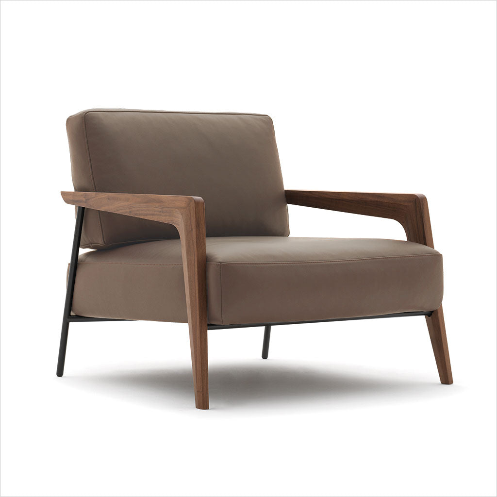 leather accent chair with walnut arms