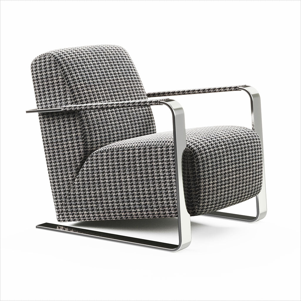 fabric armchair with chrome arms