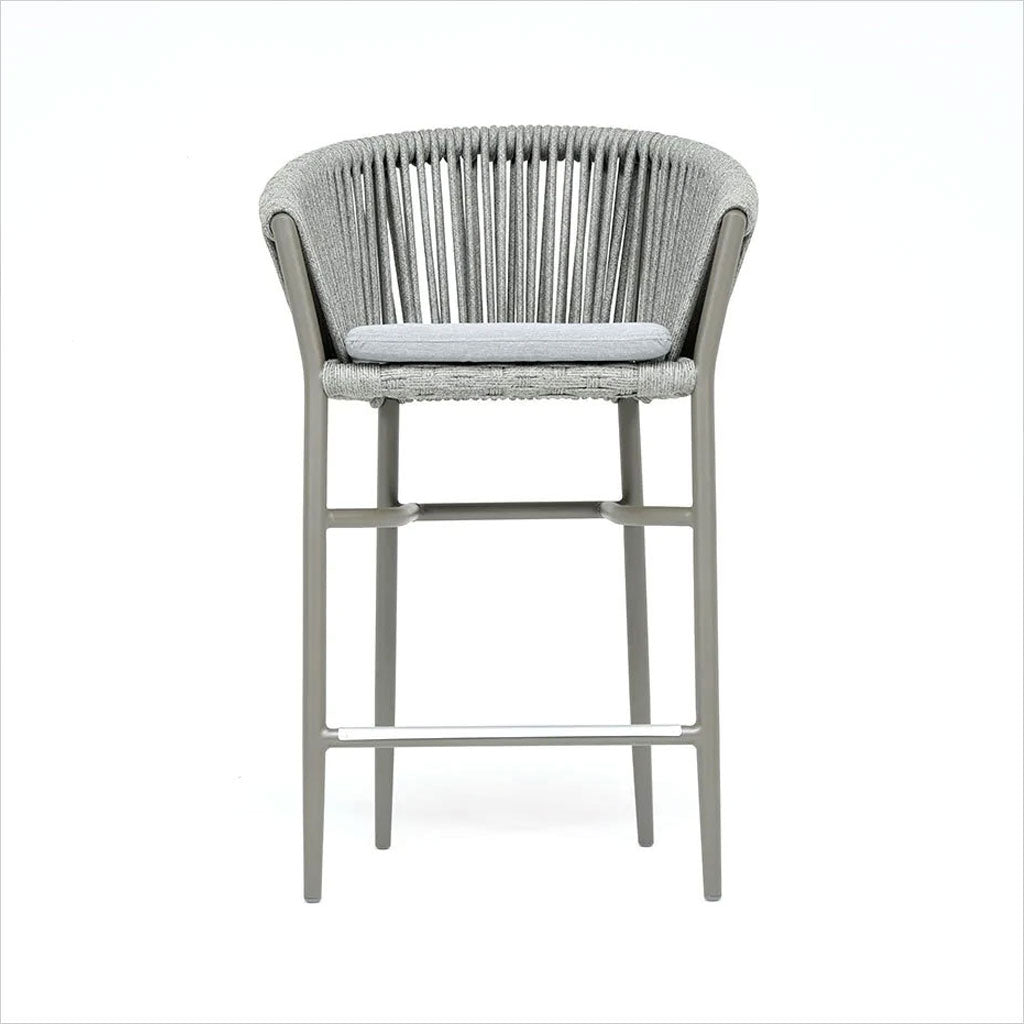 counter stool with woven rope on metal frame