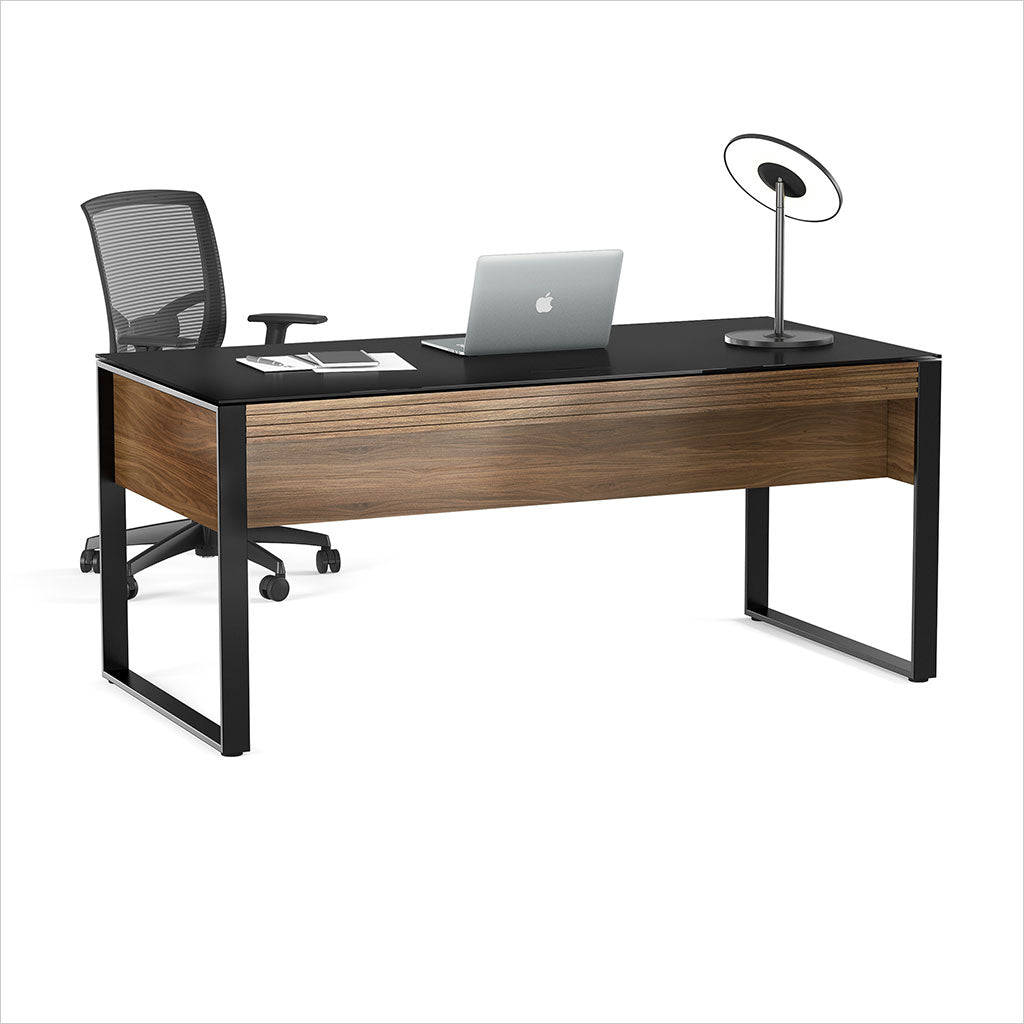 desk with micro-etched glass top