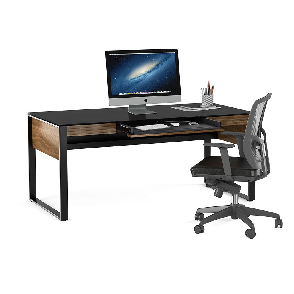 desk with micro-etched glass top