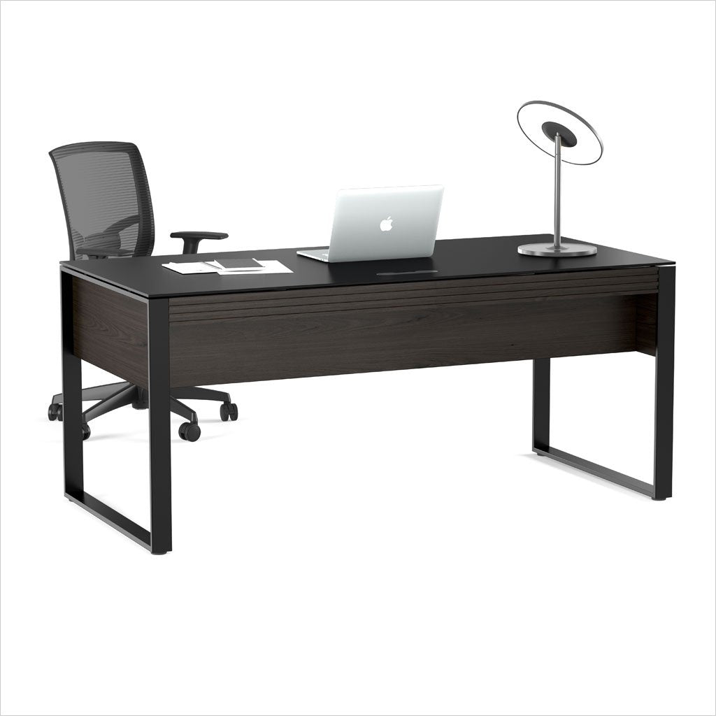 desk with micro-etched glass top