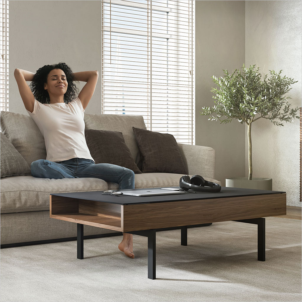 natural walnut coffee table with lift top