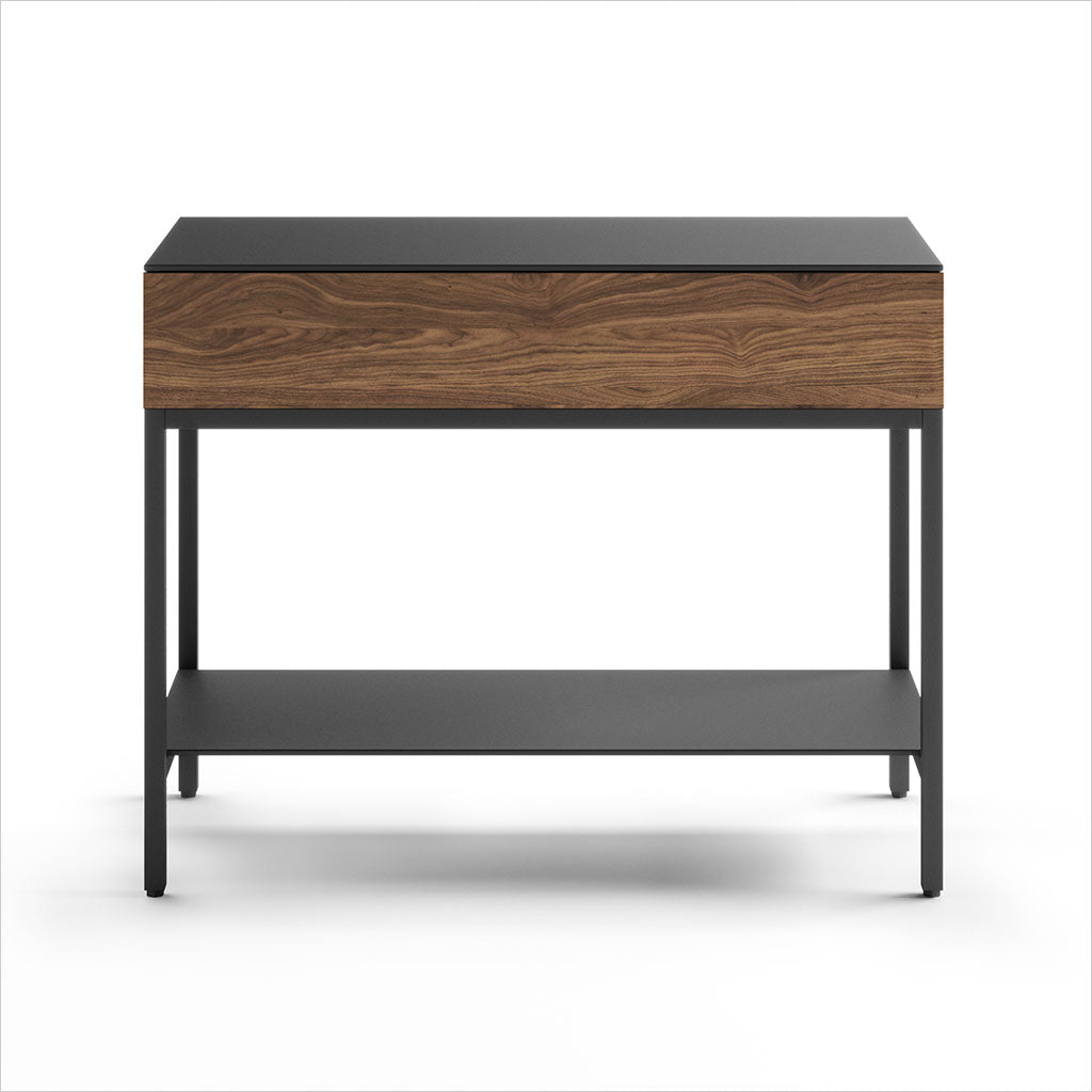 walnut end table with glass top