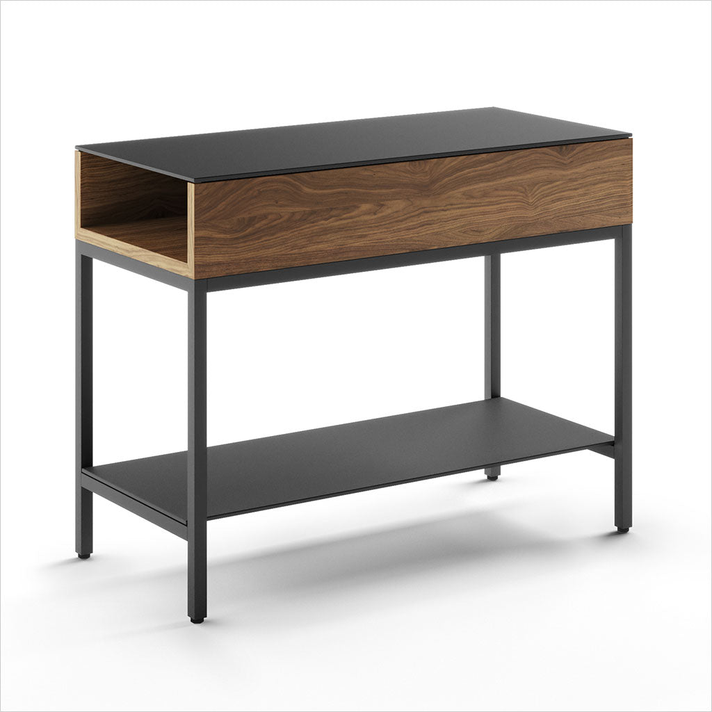 walnut end table with glass top