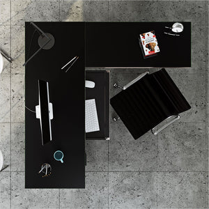 grey return with black satin-etched glass work surface