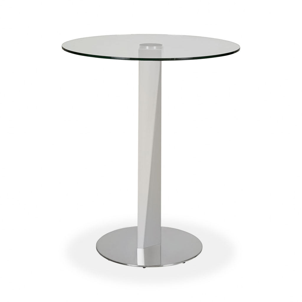 round glass top pub table with metal pedestal base