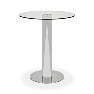 round glass top pub table with metal pedestal base