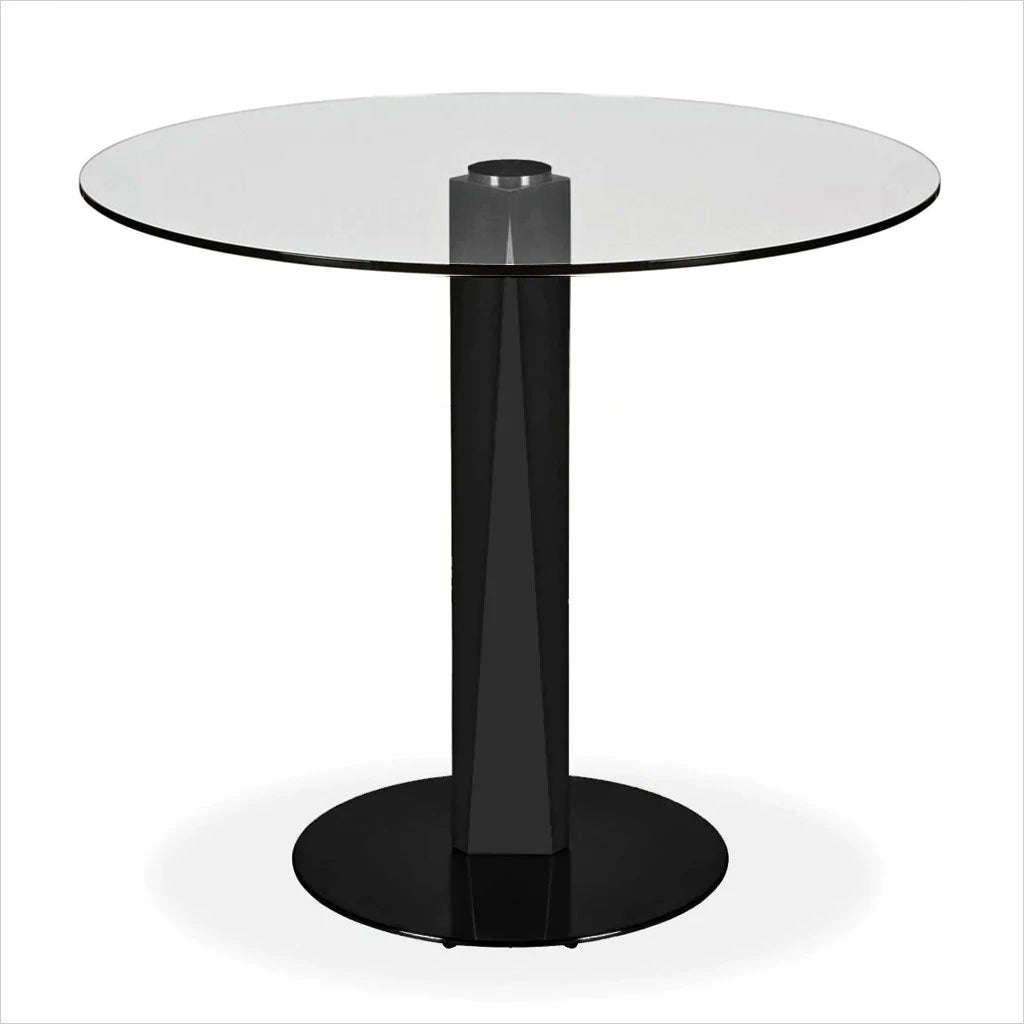 round clear glass top counter table with metal pedestal base
