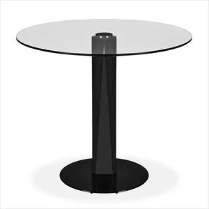 round clear glass top counter table with metal pedestal base