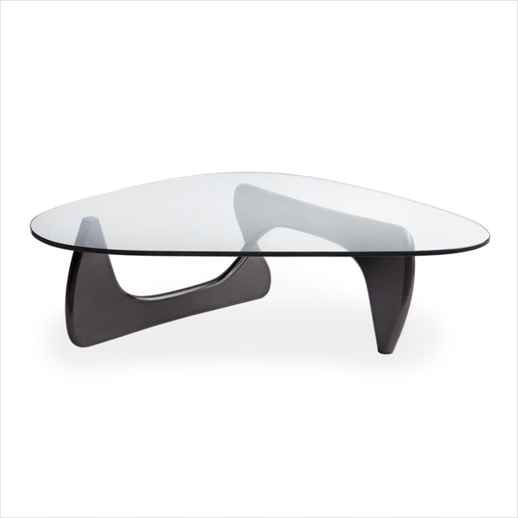 coffee table with wood base and glass top