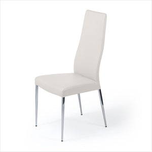 high back dining chair with leather seat and back on metal legs