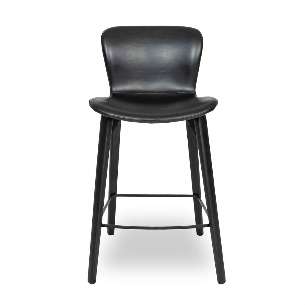 black leather counter stool with black legs