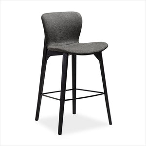 grey fabric counter stool with black legs