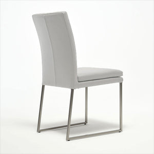 light grey leather dining chair with metal base