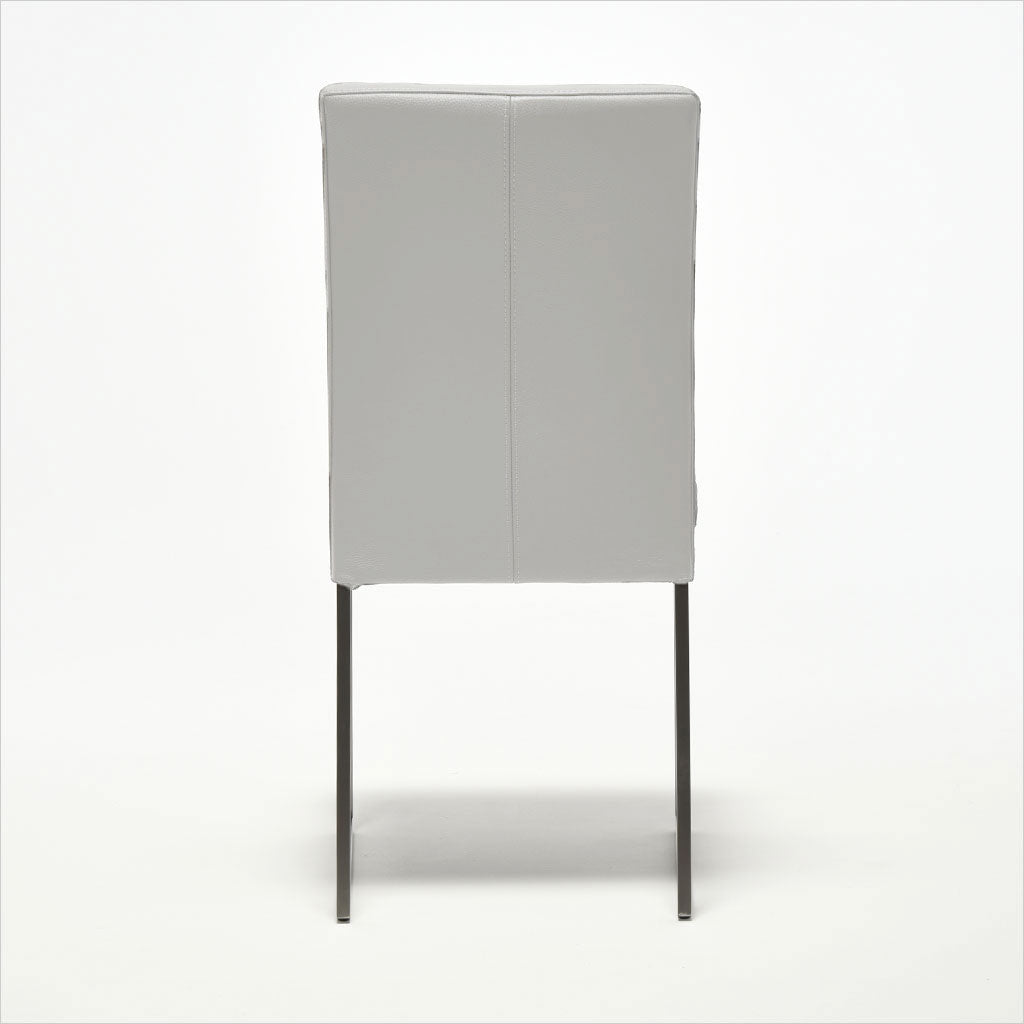 light grey leather dining chair with metal base