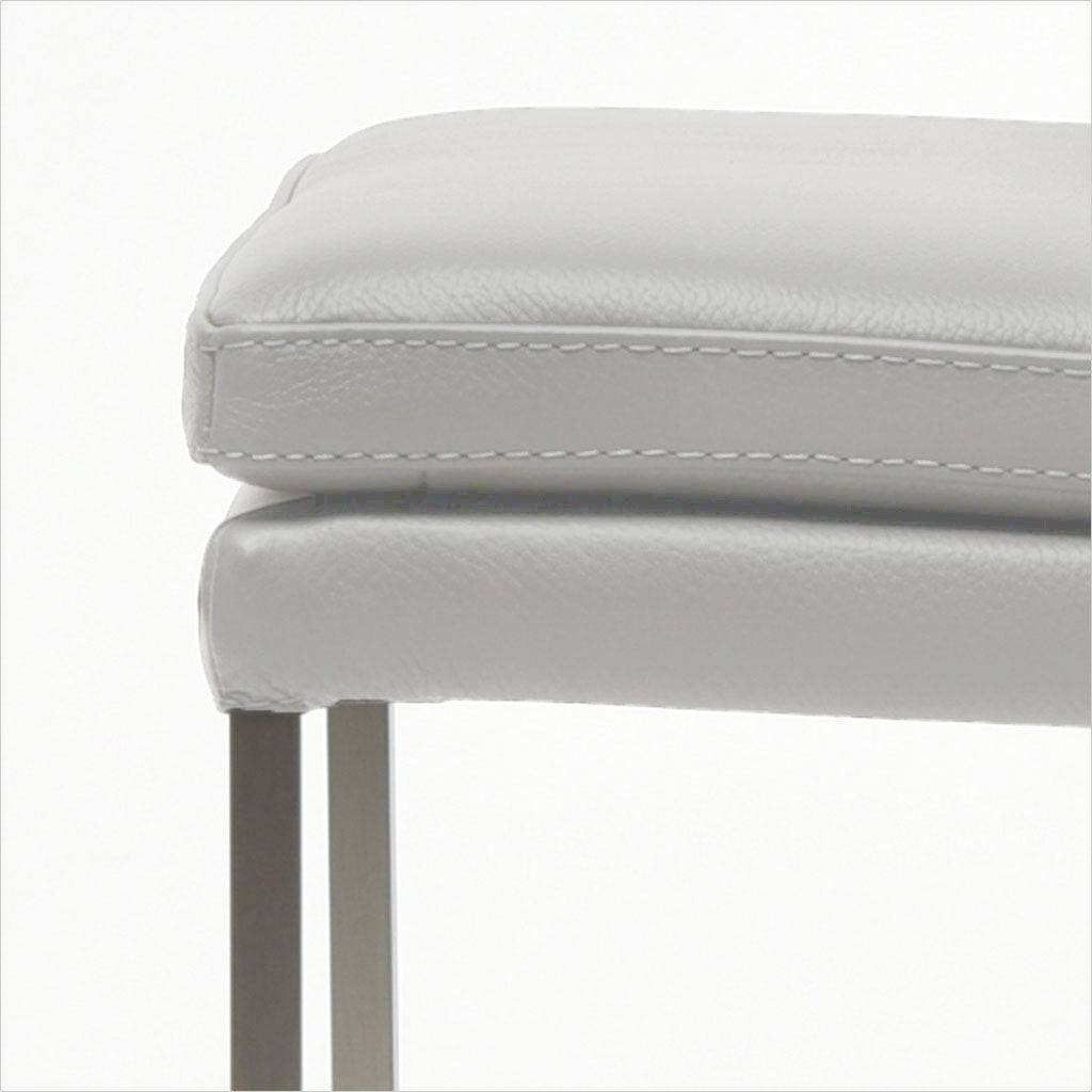 light grey leather dining chair with metal base