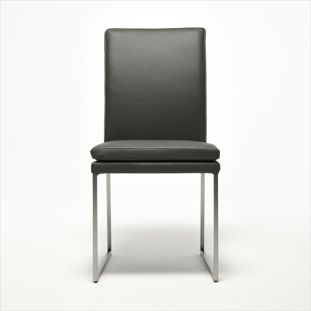 grey leather dining chair with metal base