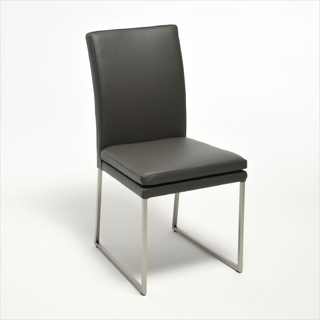 grey leather dining chair with metal base