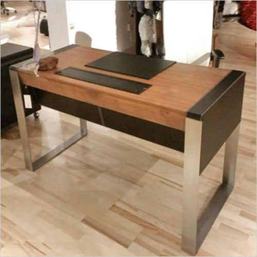 walnut and black leather desk