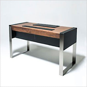 walnut and black leather desk