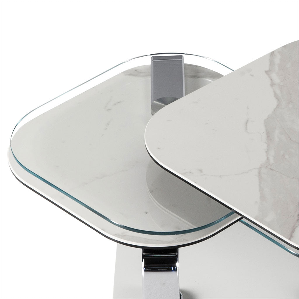 coffee table with 4 square, synchronized swivel tops