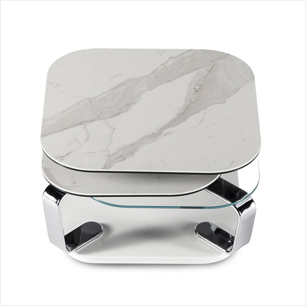 coffee table with 4 square, synchronized swivel tops