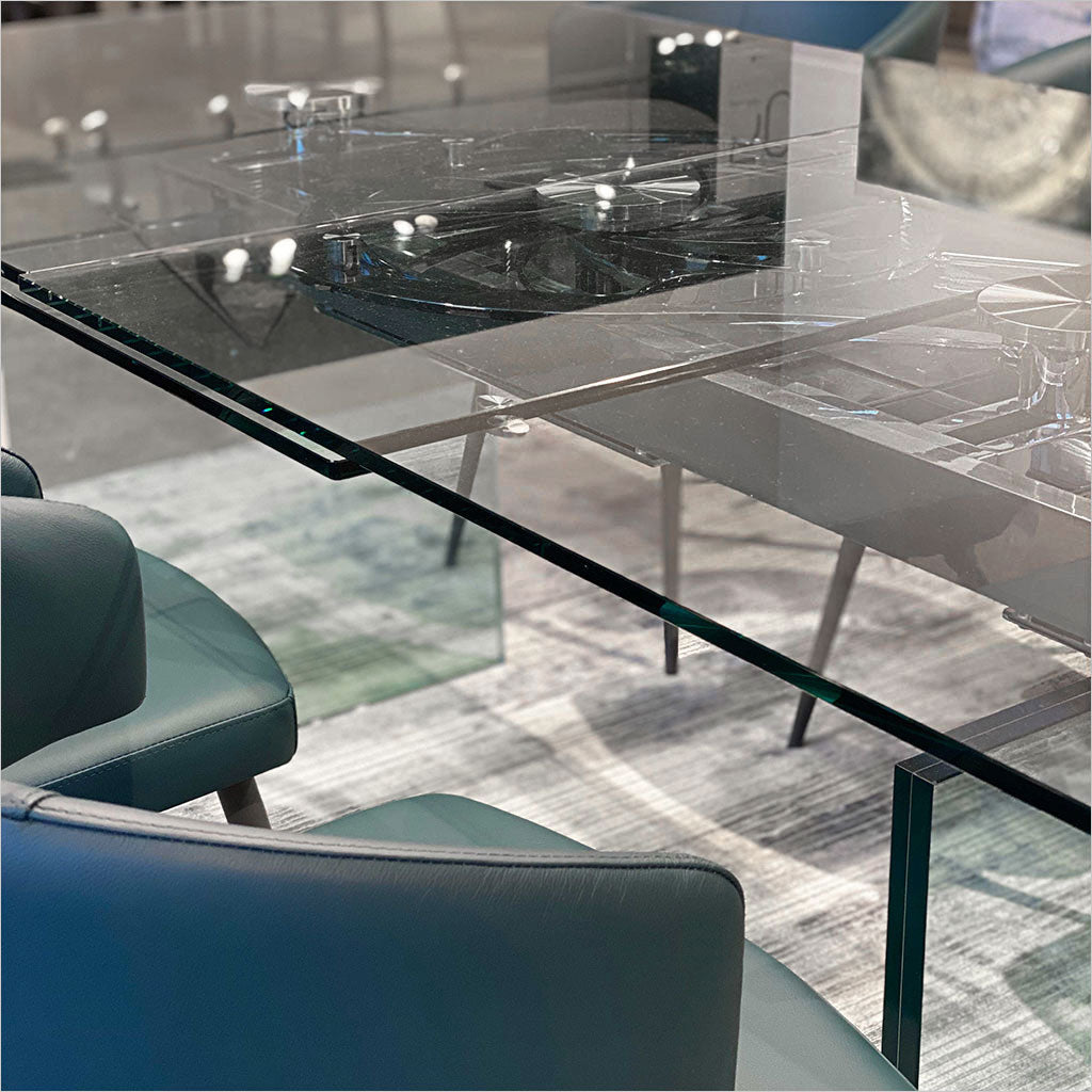 glass dining table with extension leaves