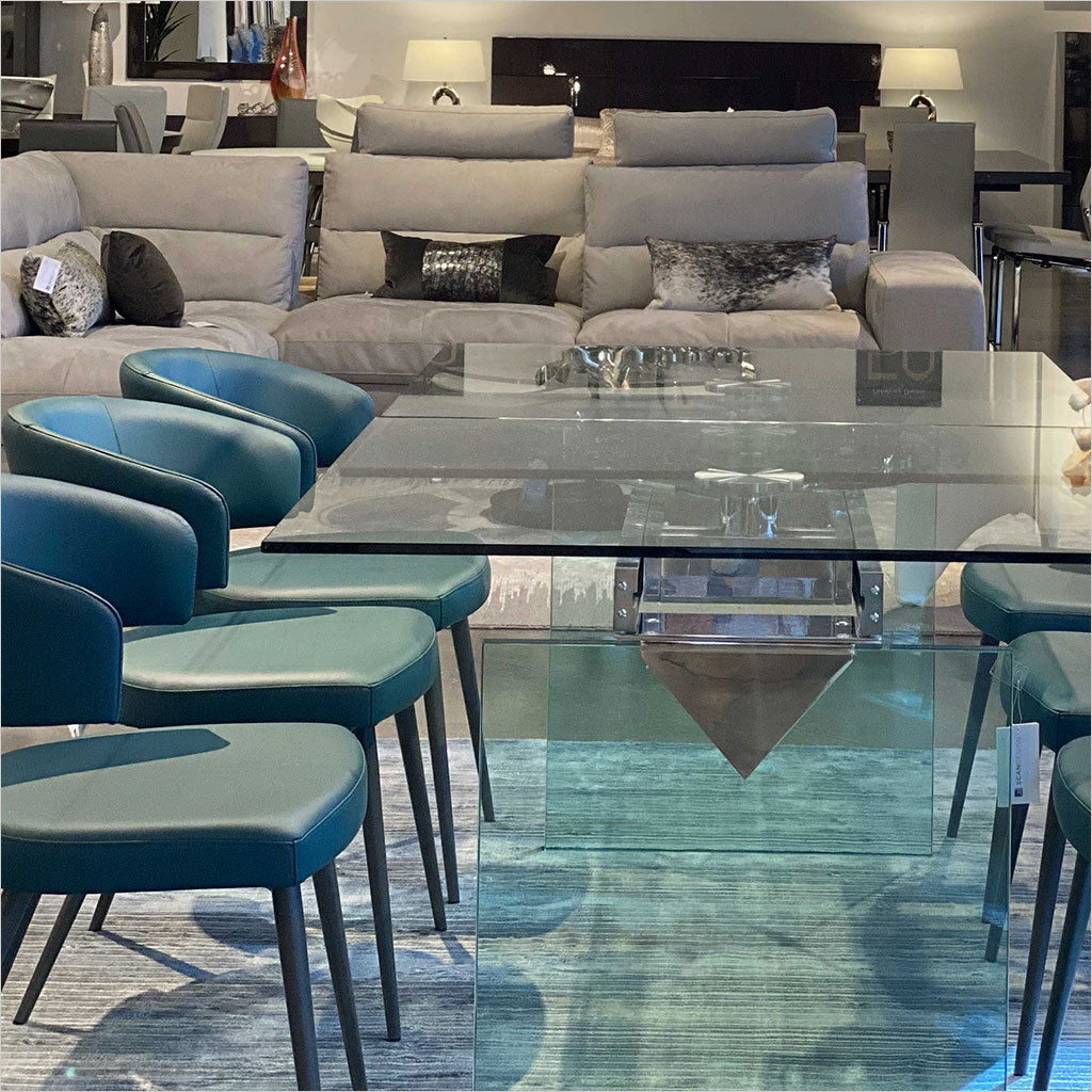 ray chair with glass dining table with extension leaves