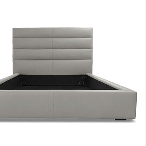 leather platform bed with tall headboard