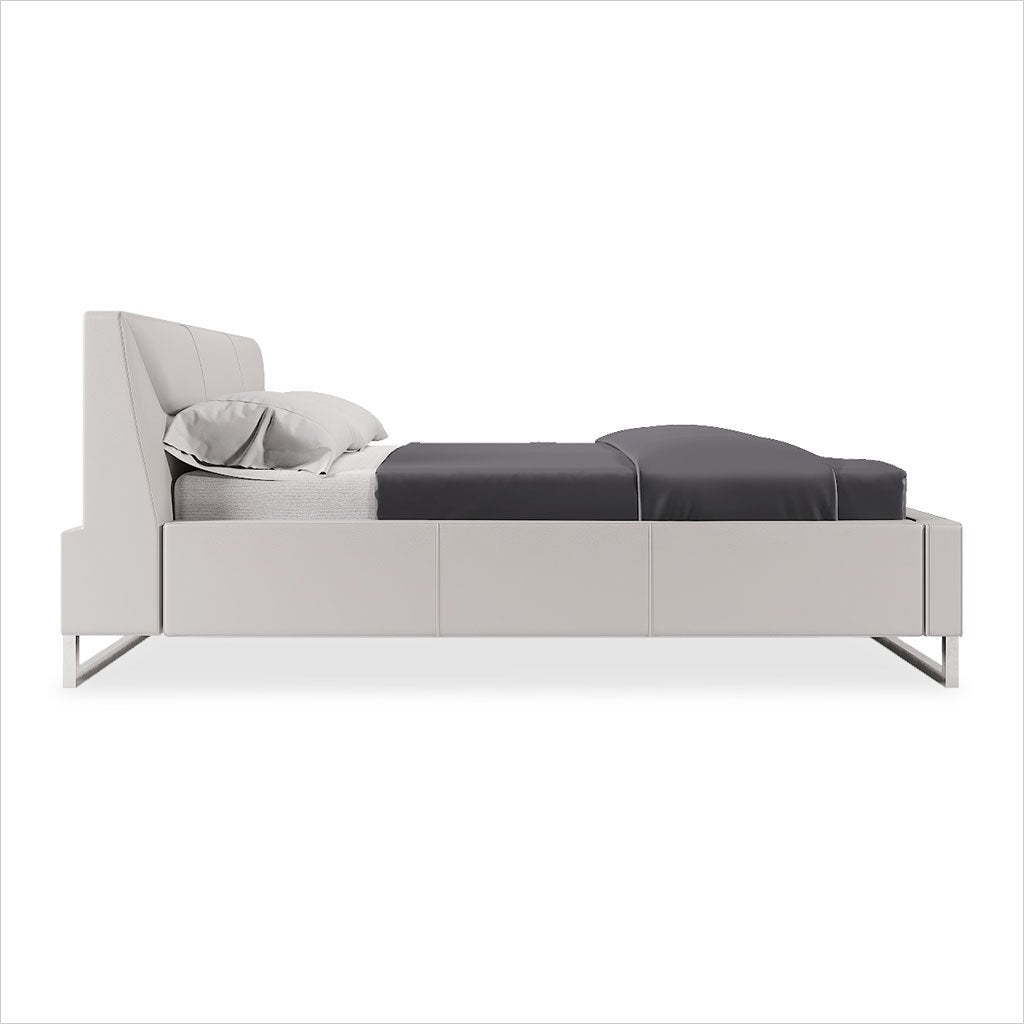 leather platform bed with metal legs