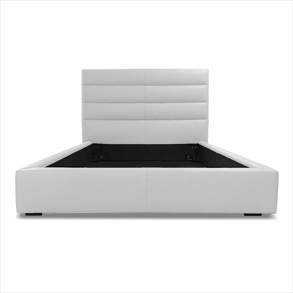 leather platform bed with tall headboard