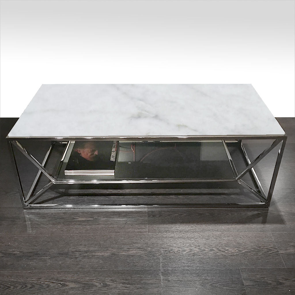 coffee table with marble top and metal base