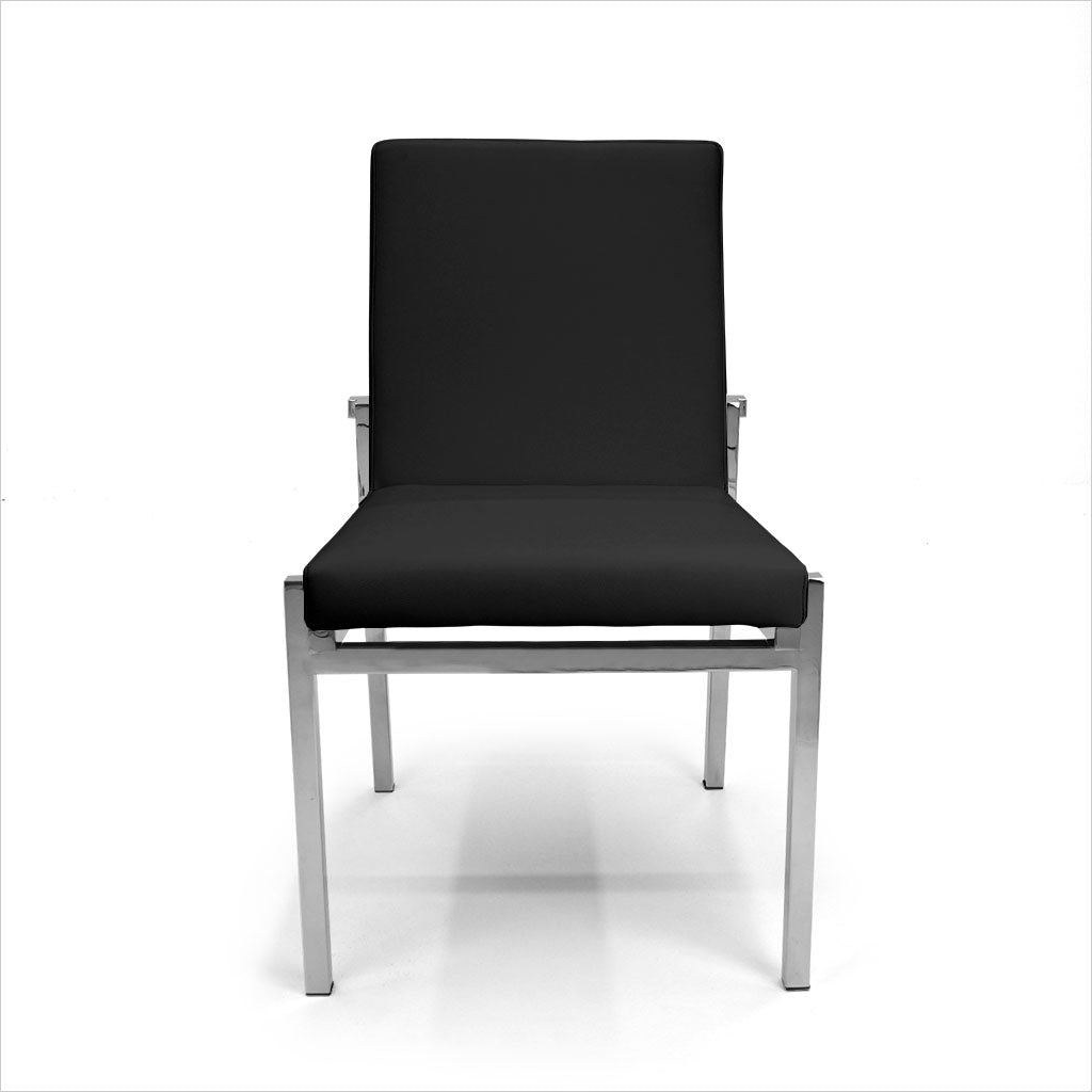 black leather dining chair with metal legs