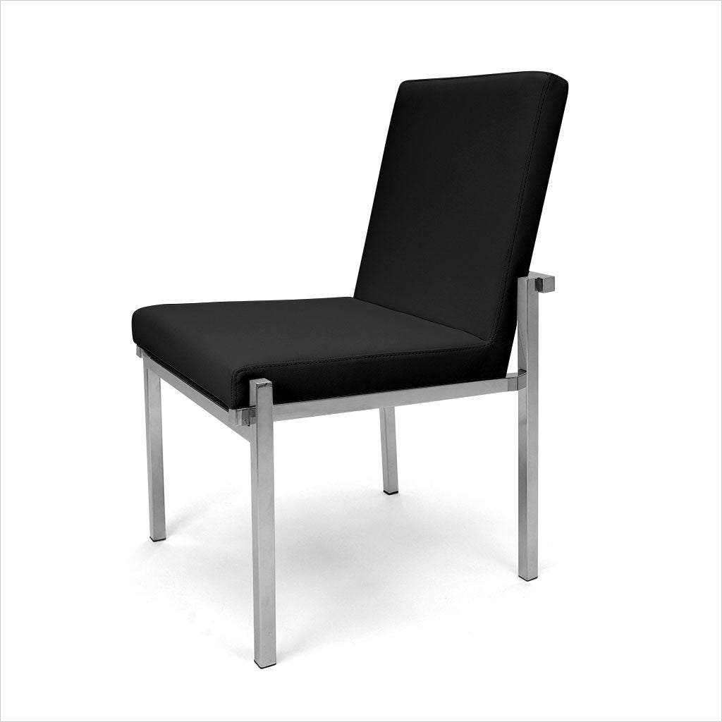 black leather dining chair with metal legs