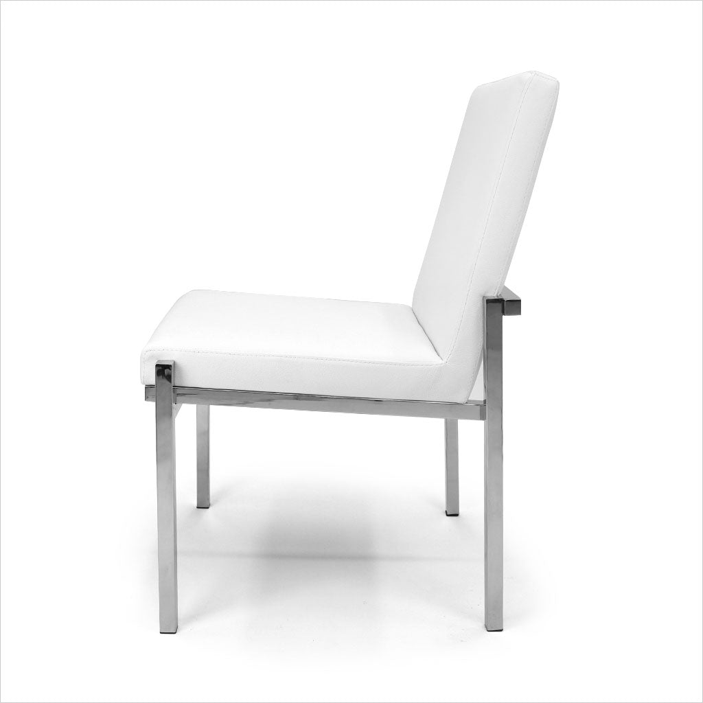 white leather dining chair with metal legs