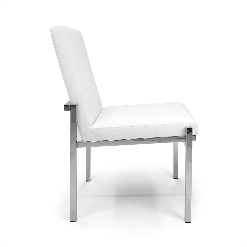 white leather dining chair with metal legs