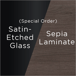 satin-etched glass and brown sepia laminate swatch
