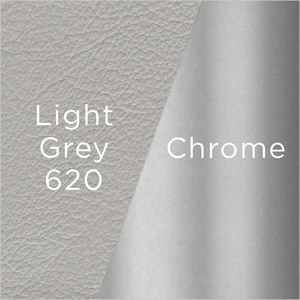 chrome metal and light grey leather swatch